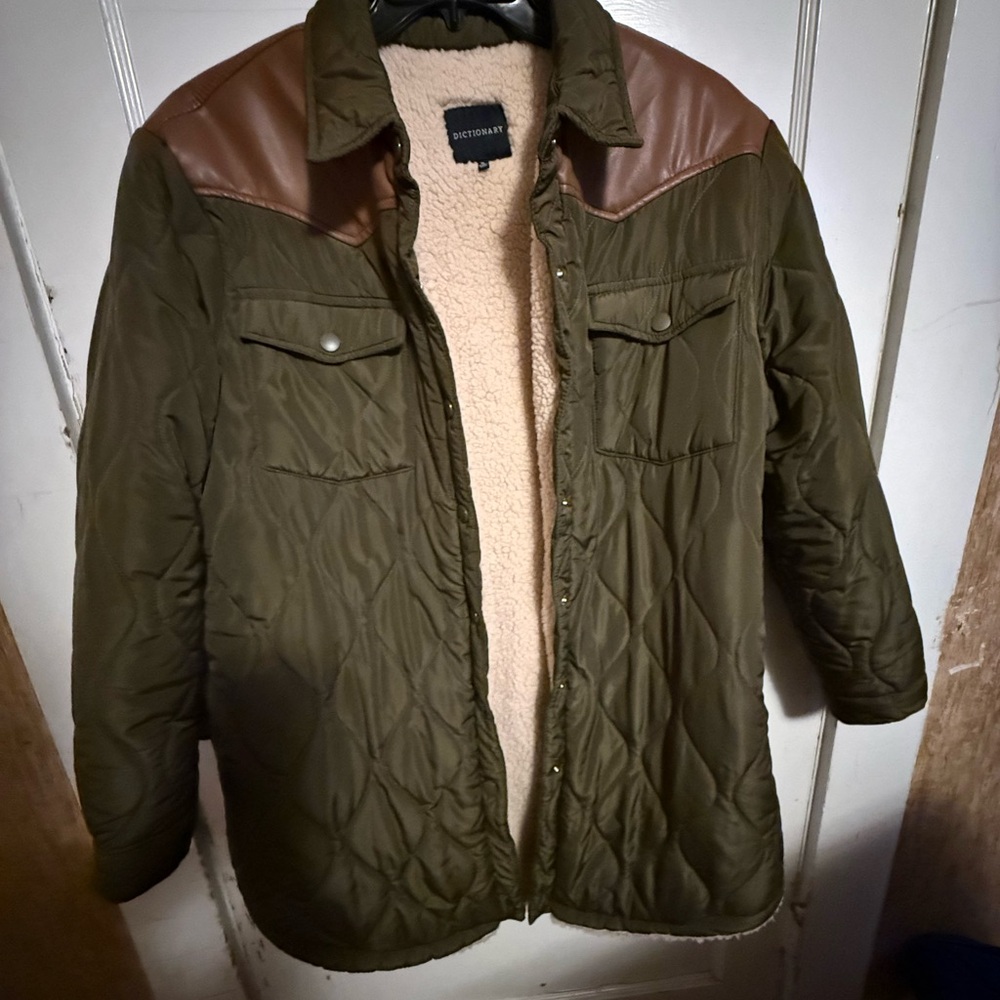 Olive Quilted Jacket with Brown Accents